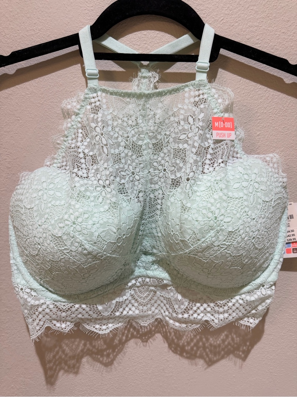 PINK Victoria's Secret Mint Lace High-Neck Push-Up Bralette